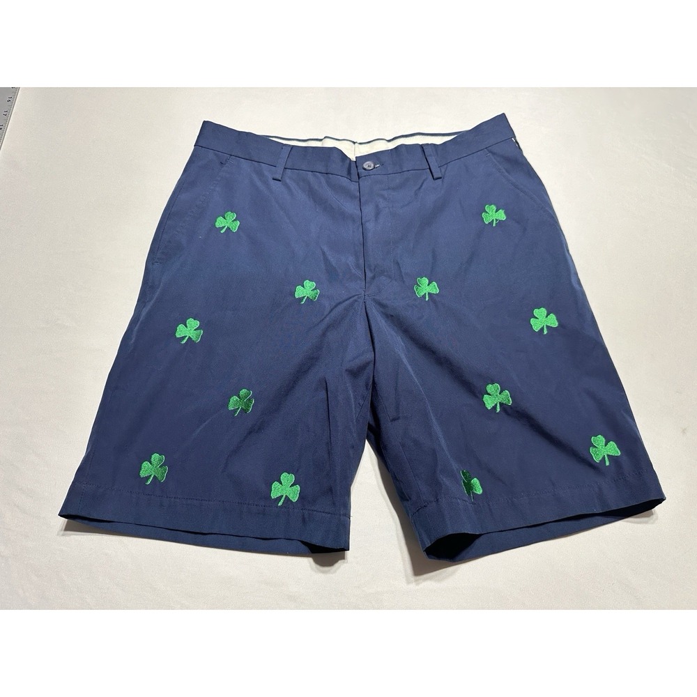 Berle Mens 33 Navy Blue Shorts Green Shamrock Embroidered Golf Preppy Casual